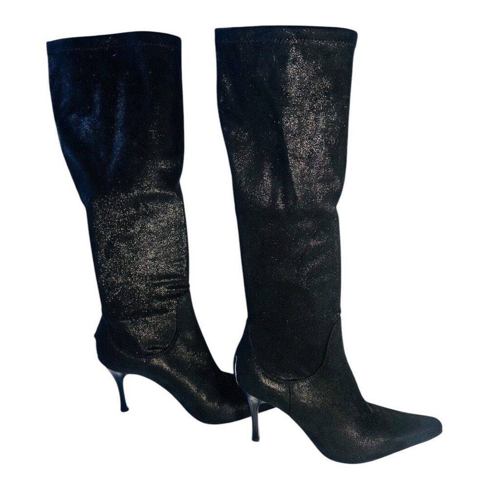 DONALD J PLINER Leather Pointed Toe Knee High Heels Boots SZ 9.5 Made In Italy